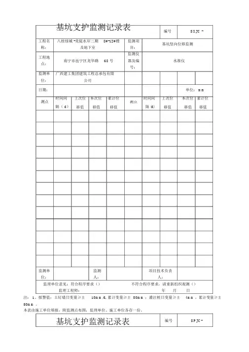 基坑支护监测记录表