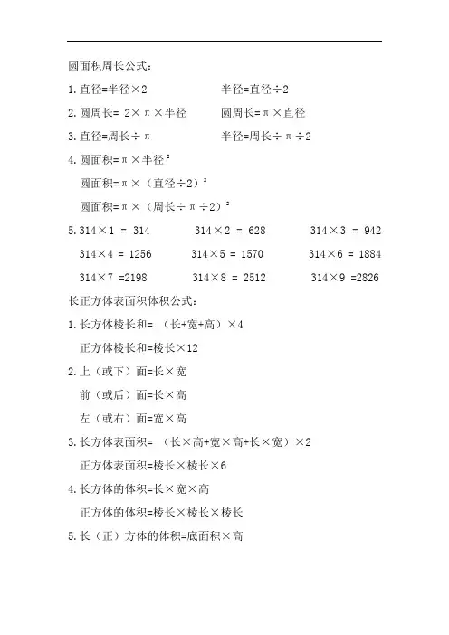 最新苏教版小学六年级上册数学公式