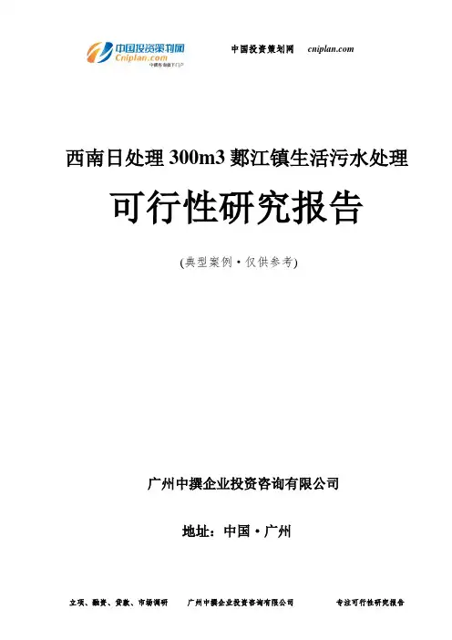 西南日处理300m3郪江镇生活污水处理可行性研究报告-广州中撰咨询