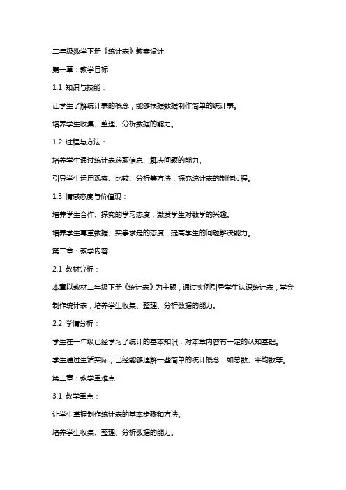 二年级数学下册《统计表》教案设计