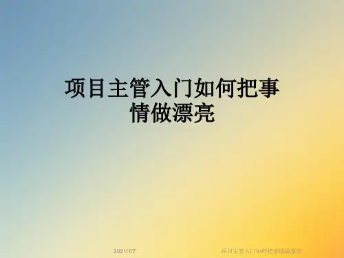 项目主管入门如何把事情做漂亮