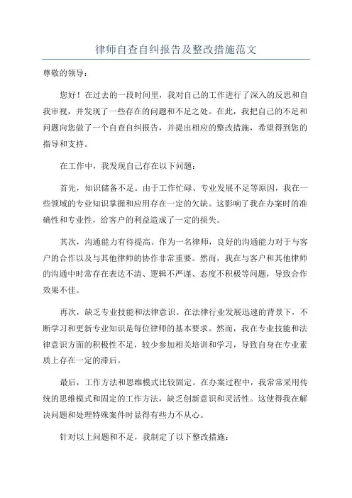 律师自查自纠报告及整改措施范文 2