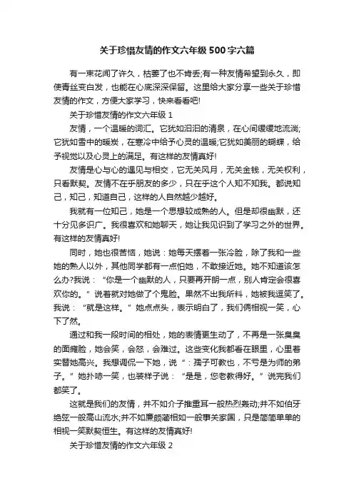 关于珍惜友情的作文六年级500字六篇