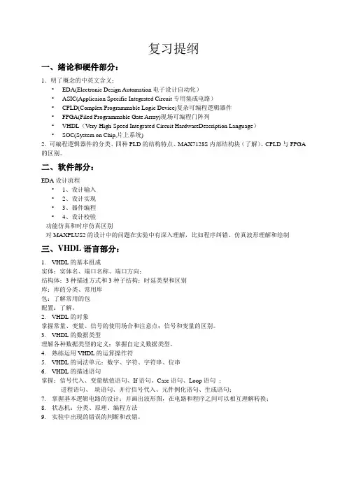 复习提纲VHDL,还有卷子。。。。。你懂的,重大