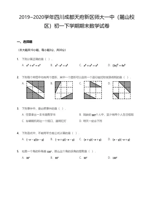 2019-2020学年四川省成都市天府新区师大一中(麓山校区)七年级下学期期末数学试卷