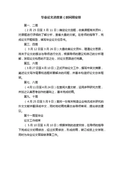 毕业论文进度表（时间周安排