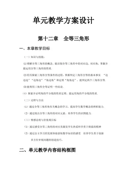 人教版数学八年级(上册)第12章：全等三角形 单元复习教案
