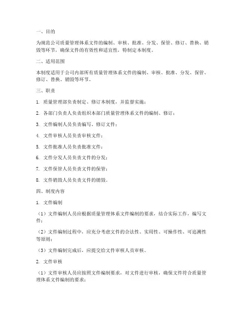 质量文件管理制度模板范文