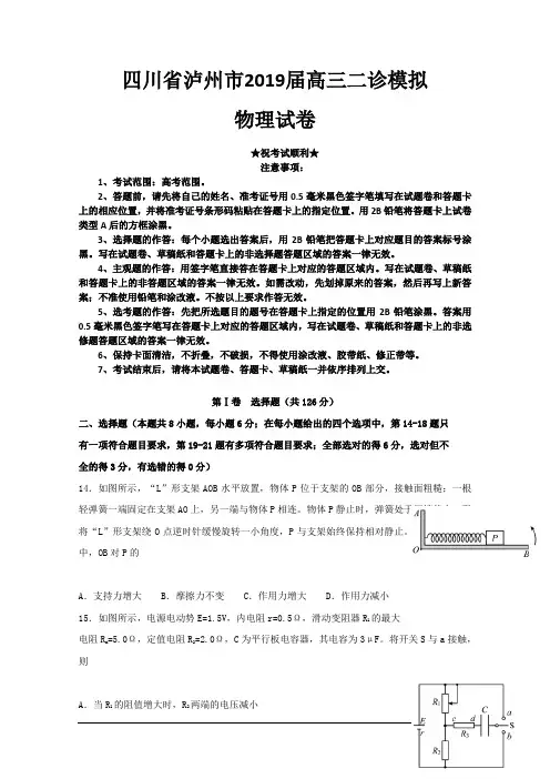 四川省泸州市2019届高三二诊模拟物理试题