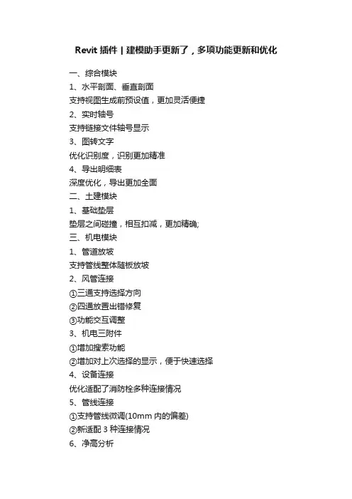 Revit插件丨建模助手更新了，多项功能更新和优化