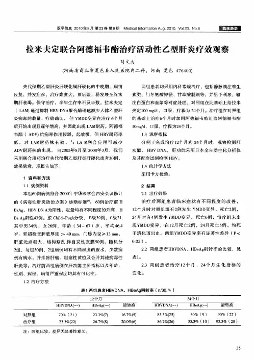 拉米犬定联合阿德福韦酯治疗活动性乙型肝炎疗效观察