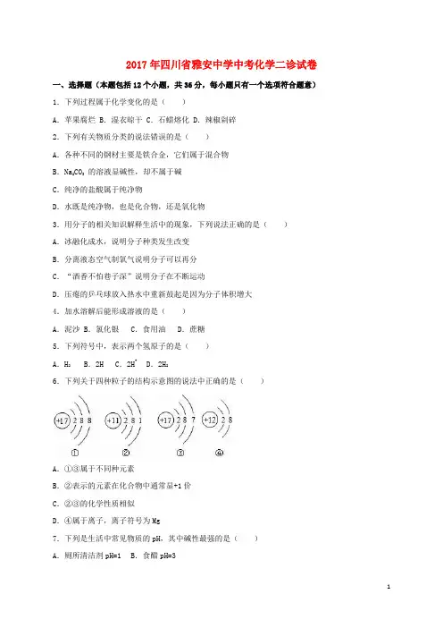 2017年中考化学二诊试卷