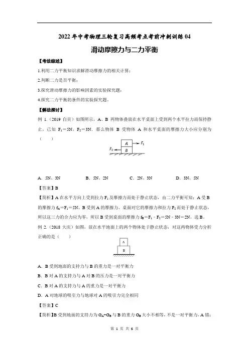 2022年中考物理三轮复习高频考点04 滑动摩擦力与二力平衡(附答案解析)