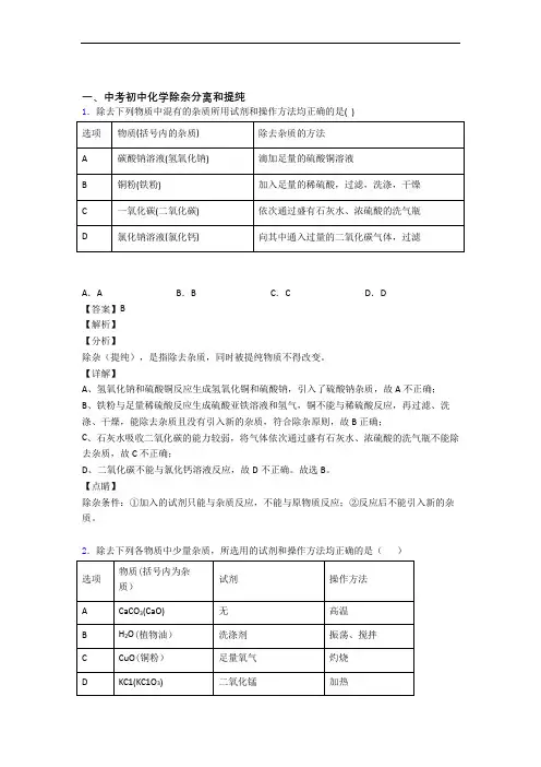 2020-2021中考化学专题《除杂分离和提纯》综合检测试卷及详细答案