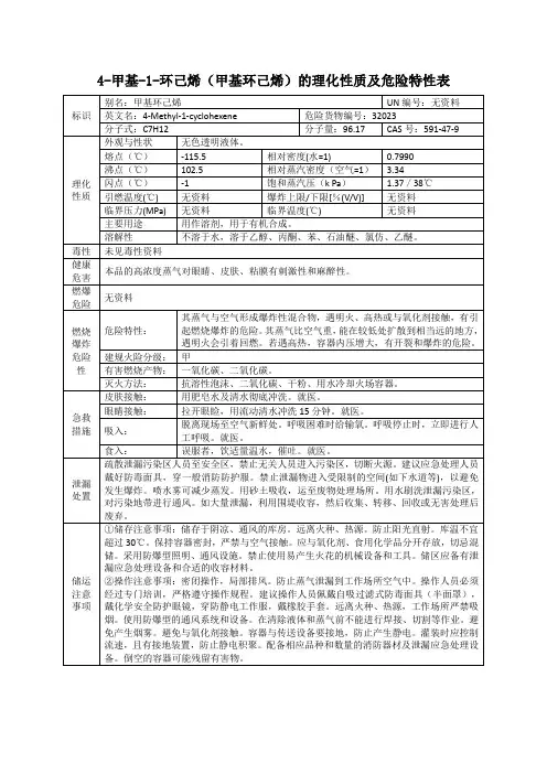4-甲基-1-环己烯(甲基环己烯)的理化性质及危险特性表