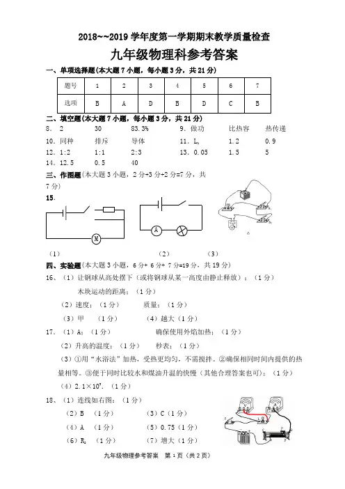 2018~~2019学年度第一学期期末教学质量检查