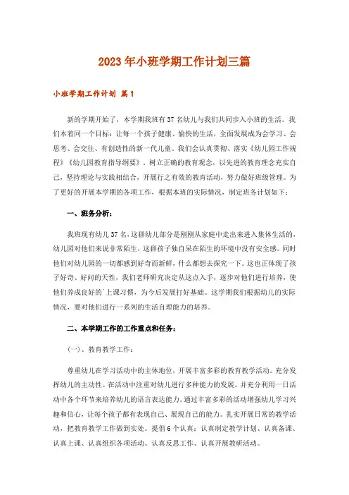 2023年小班学期工作计划三篇