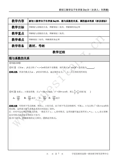新初三数学尖子生学案Day20(主讲人：刘蒋巍)