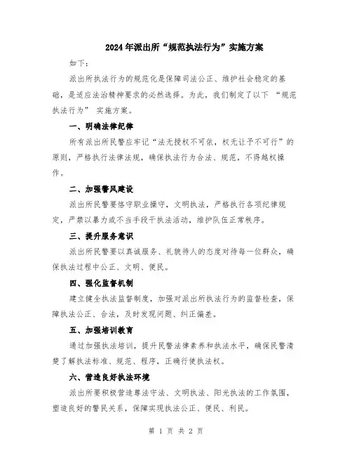 2024年派出所“规范执法行为”实施方案