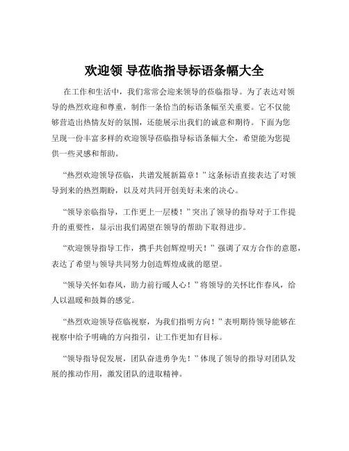 欢迎领 导莅临指导标语条幅大全