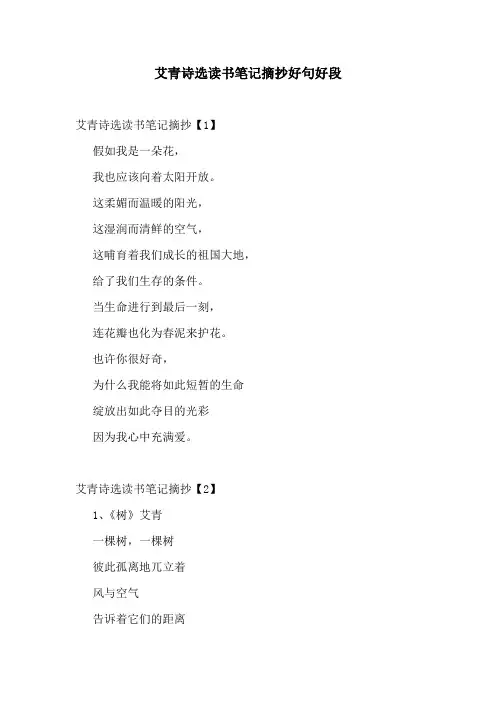 艾青诗选读书笔记摘抄好句好段