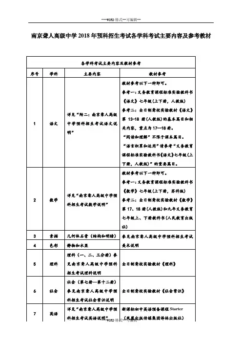 各学科考试主要内容及教材参考