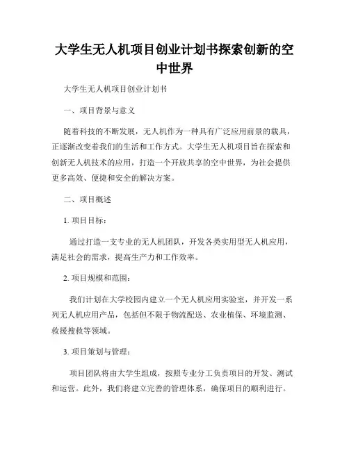 大学生无人机项目创业计划书探索创新的空中世界