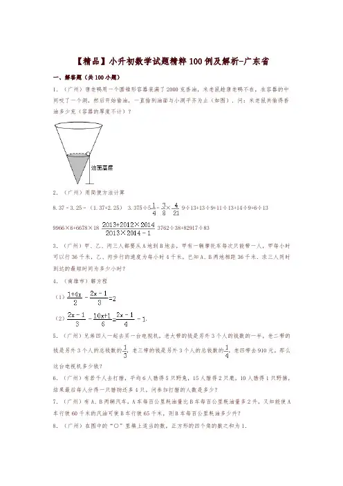 小升初数学试题精粹100例及解析广东省