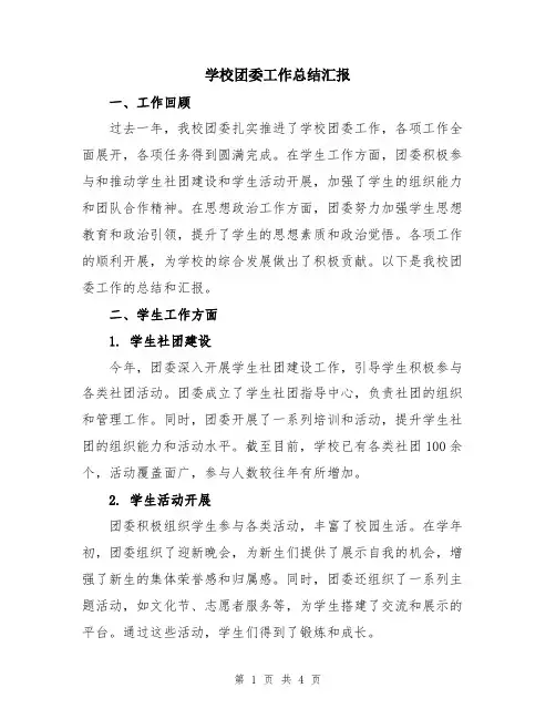 学校团委工作总结汇报