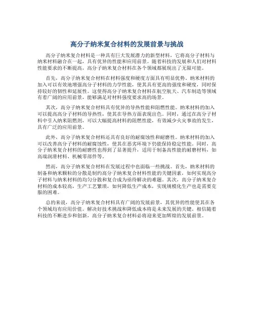高分子纳米复合材料的发展前景与挑战
