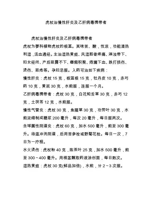 虎杖治慢性肝炎及乙肝病毒携带者