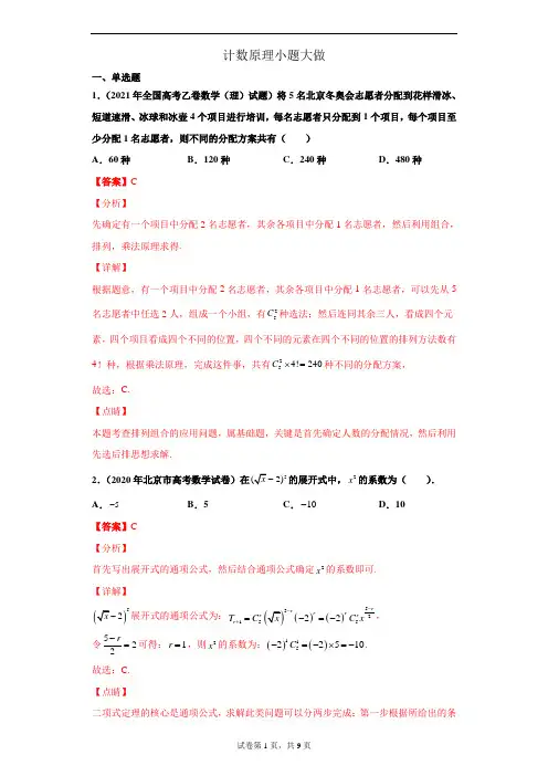 计数原理小题大做-备战高考数学冲刺横向强化精练精讲(解析版)