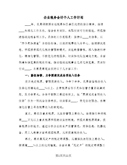 2023年企业税务会计个人工作计划(三篇)