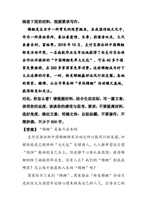 材料作文《“锦鲤”是奋斗出来的》优秀范文