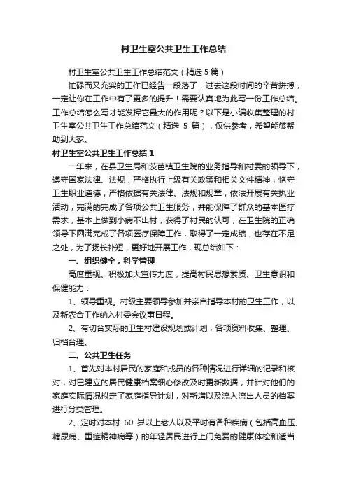 村卫生室公共卫生工作总结范文（精选5篇）