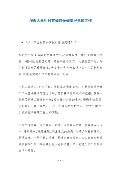 浅谈大学生村官如何做好基层党建工作