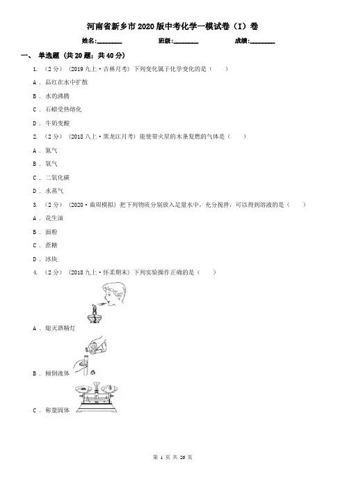 河南省新乡市2020版中考化学一模试卷(I)卷