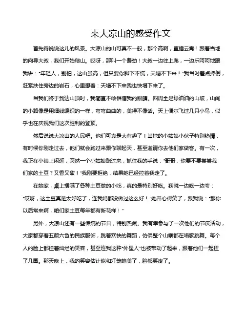 来大凉山的感受作文
