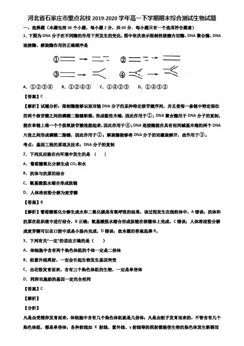 河北省石家庄市重点名校2019-2020学年高一下学期期末综合测试生物试题含解析