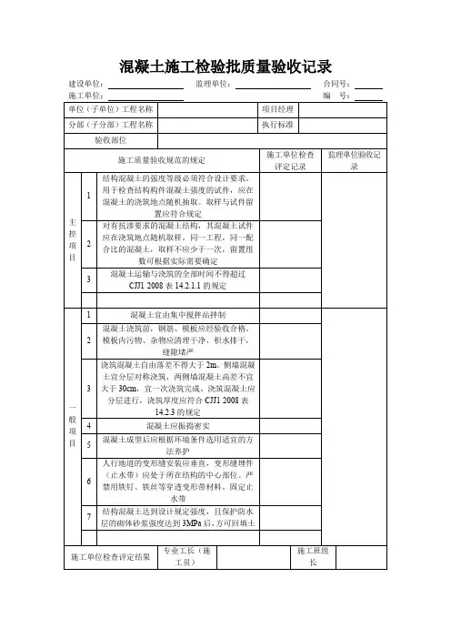 混凝土施工检验批质量验收记录