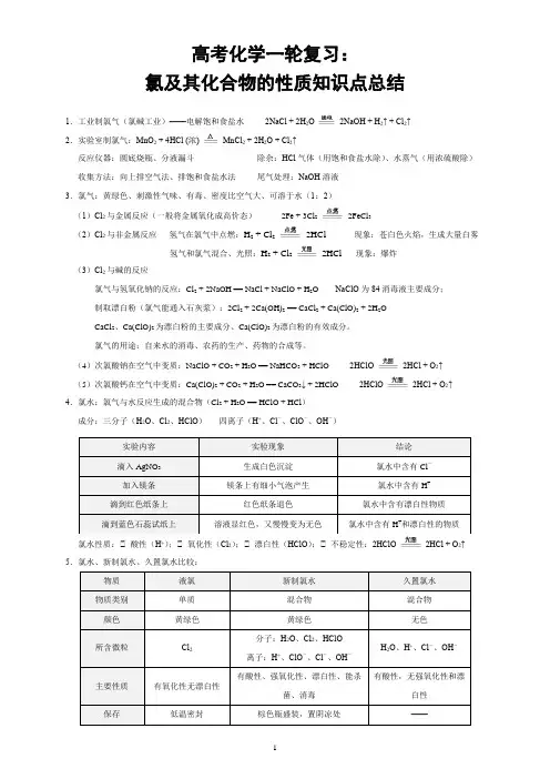 高考化学一轮复习：氯及其化合物的性质知识点总结
