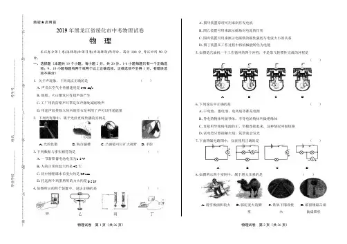 (高清版)2019年黑龙江省绥化市中考物理试卷