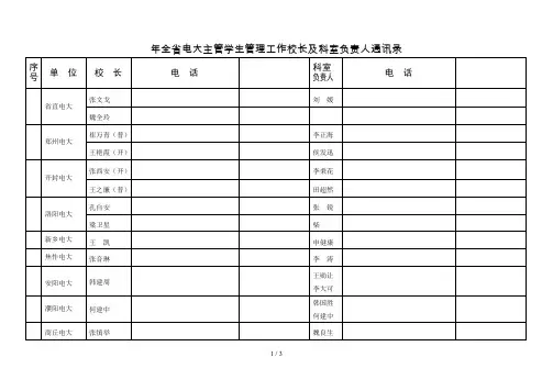 年全省电大主管学生管理工作校长及科室负责人通讯录