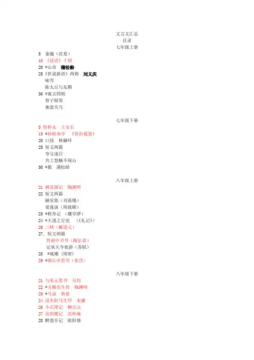 人教版初中语文文言文大全(最新的,绝对全啊~~~附六册书文言文目录)