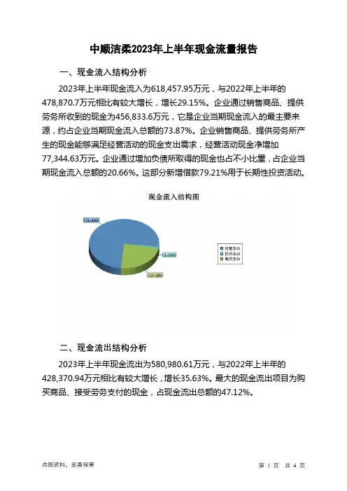002511中顺洁柔2023年上半年现金流量报告