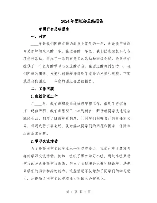 2024年团班会总结报告