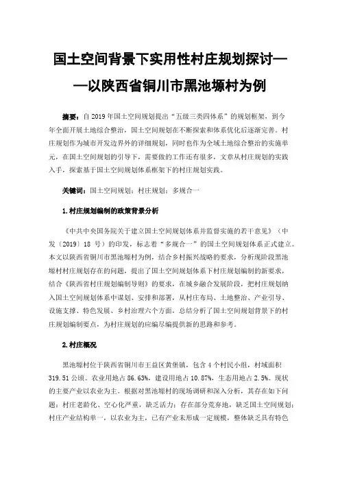 国土空间背景下实用性村庄规划探讨——以陕西省铜川市黑池塬村为例