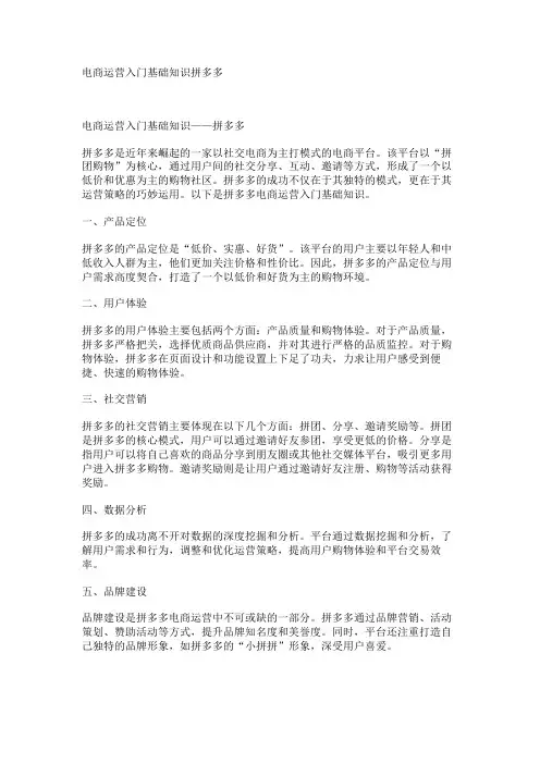 电商运营入门基础知识拼多多