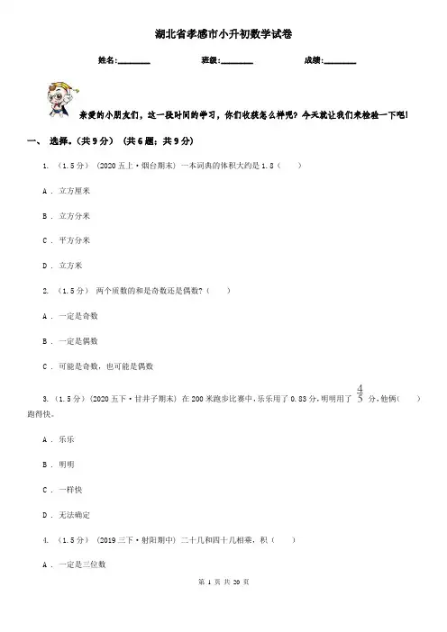 湖北省孝感市小升初数学试卷