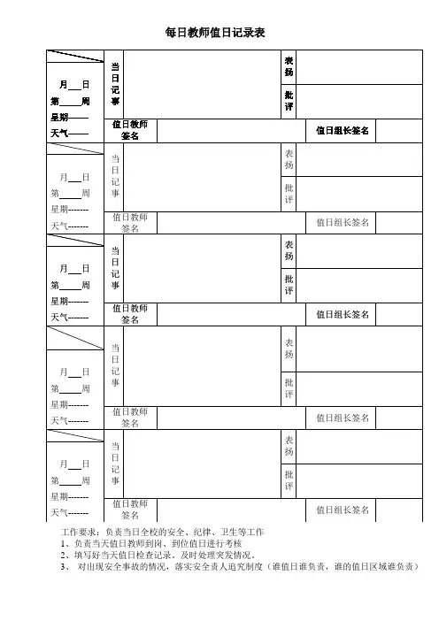 每日教师值日记录表
